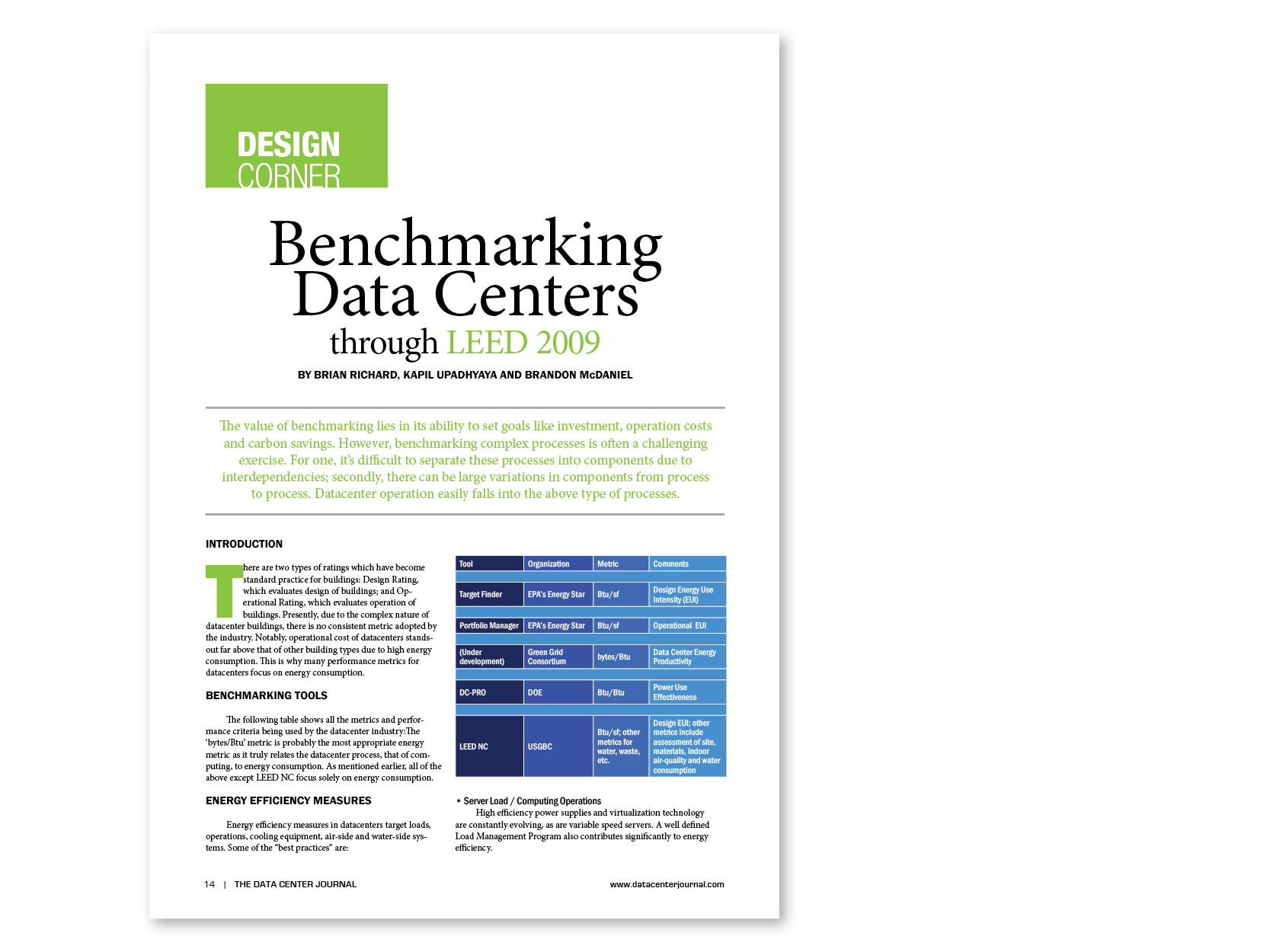 Preview of the resource library item for Benchmarking Data Centers through LEED